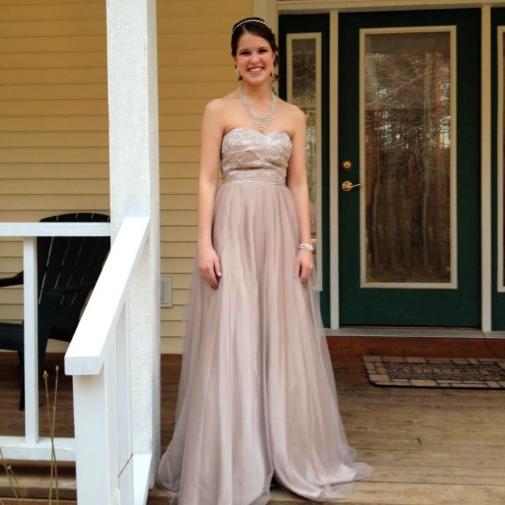 VINTAGE Style Taupe Silk and Tulle Strapless Gown